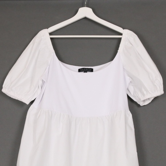 Eloquii White Puff Sleeve Babydoll Dress NWT Size 16 - Picture 3 of 10